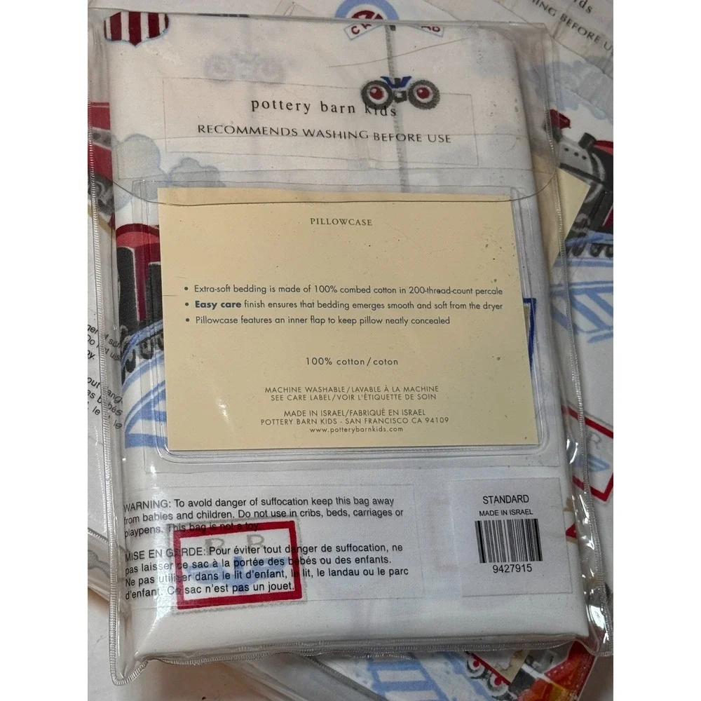 Pottery Barn Kids Railway Express Twin Sheet Set + Pillowcase NIP Cotton Trains